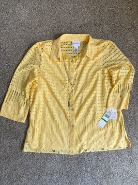 Alfred Dunner Yellow Lace Button-Up Shirt